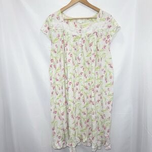 Eileen West Cotton Modal Waltz Knit Nightgown 1X Floral Lace Feminine Ruffle